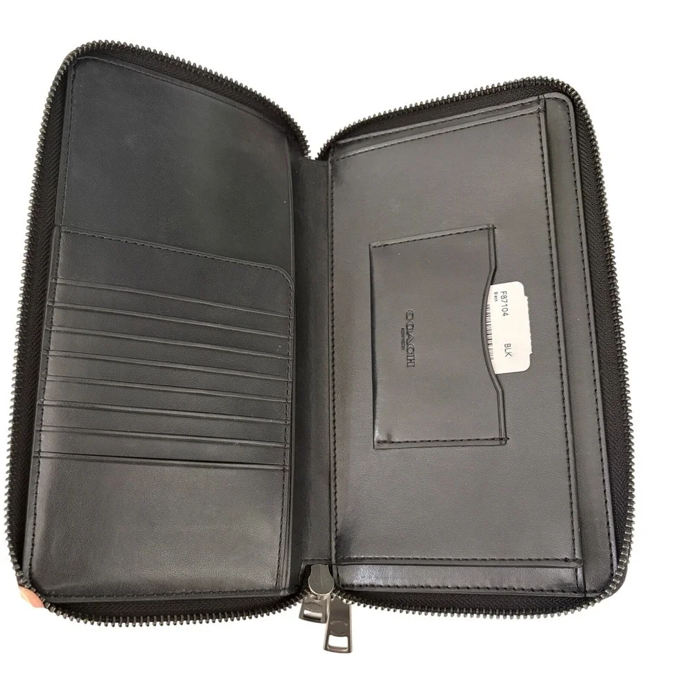 Coach Black Leather Double Zip Travel Organizer Wallet Wristlet EB7104